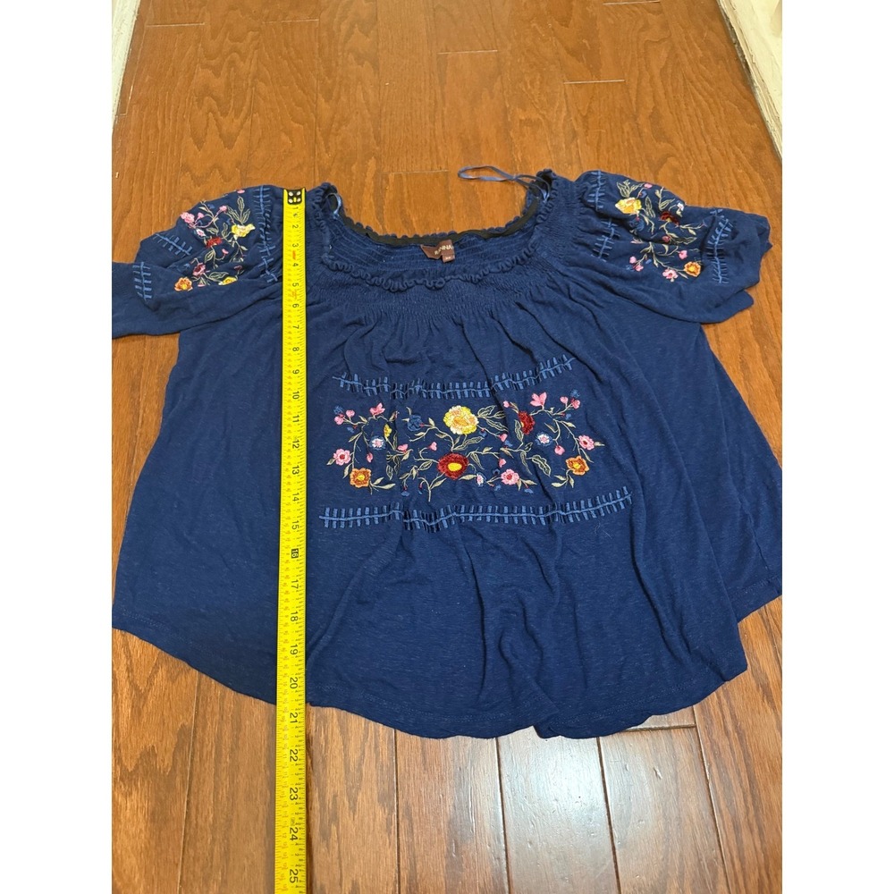 Anthropologie Ranna Gill Navy Blue Embroidered Floral Peasant Blouse Top XS - Picture 5 of 5
